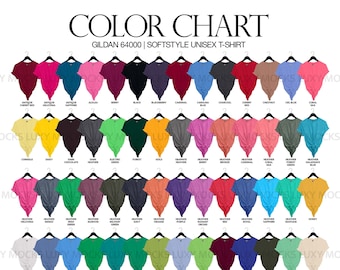 Gildan 64000 T-Shirt Color Chart: 70 Colors (JPEG)