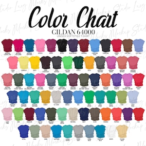 Carta de colores Gildan 64000 G640 Softstyle T-shirt / 1 archivo JPEG no editable / Descarga digital instantánea