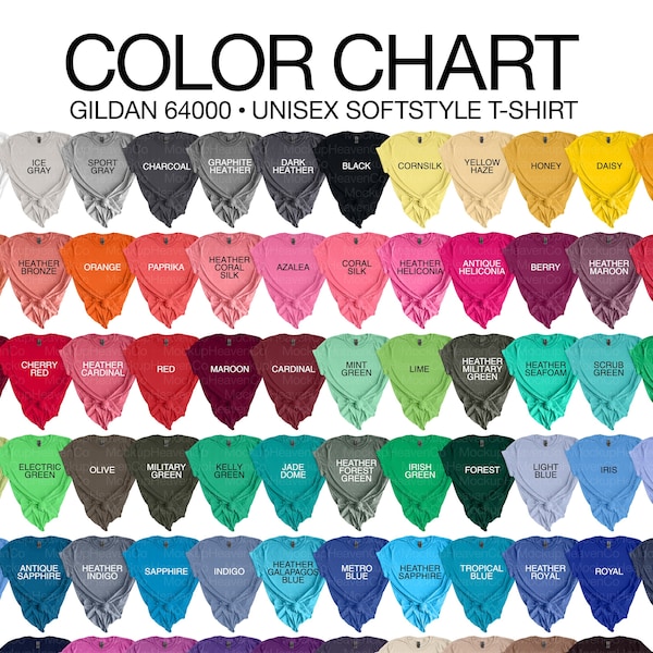 Gildan 5000 Color Chart Gildan Mockup Color Chart Mockup T-shirt Mockup ...