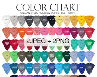 Gildan 64000 Color Chart: Softstyle T-Shirt Mockups (2 JPEG + 2 PNG)