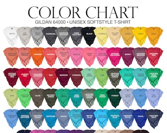 Gildan 64000 Color Chart: Softstyle T-Shirt Mockups (JPEG)