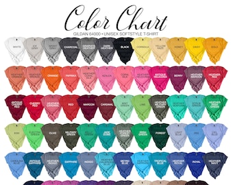 Gildan 64000 Color Chart 70 Colors Gildan Softstyle T-shirt G640 feat. Women's Mockups Print On Demand Gildan Mockup Color Chart