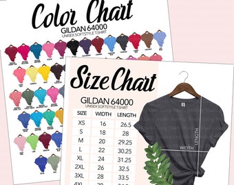 Gildan 64000 Color Chart & Size Chart Bundle (JPEG)