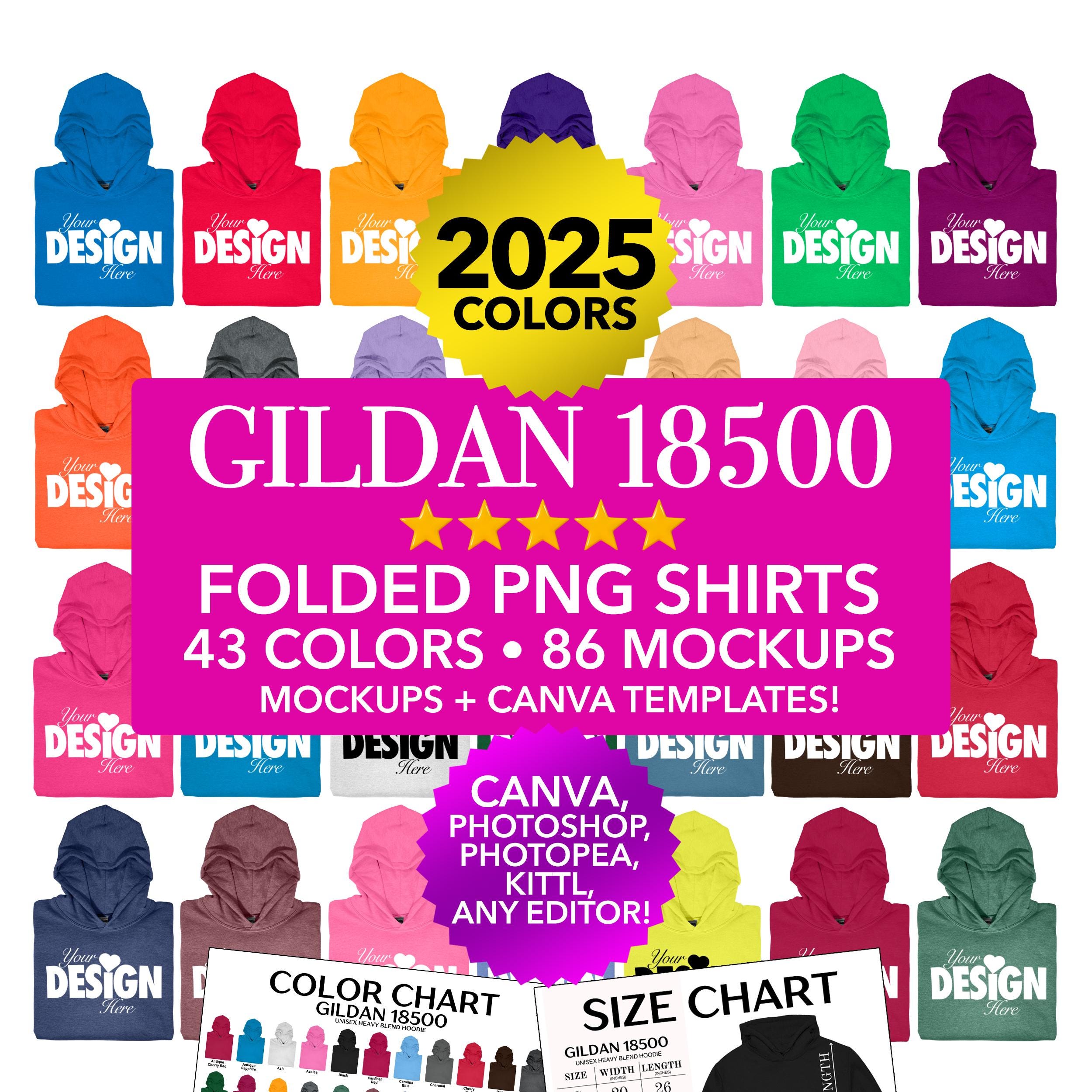 Gildan 18500 g185 Folded PNG Mockup Bundle Transparent Background Color Chart Size Chart Holiday Fall Unisex Hoodie Bundle X5 2025