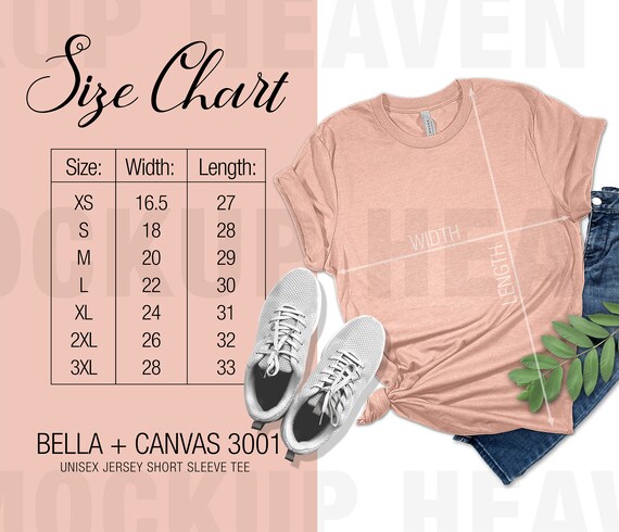 Bella Canvas 3001 Size Chart for Print 