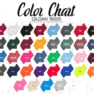 Gildan 18000 G180 Farbkarte JPEG | Unisex gefaltete Hemden | Gildan Heavy Blend Farbkarte | Digitaler Download