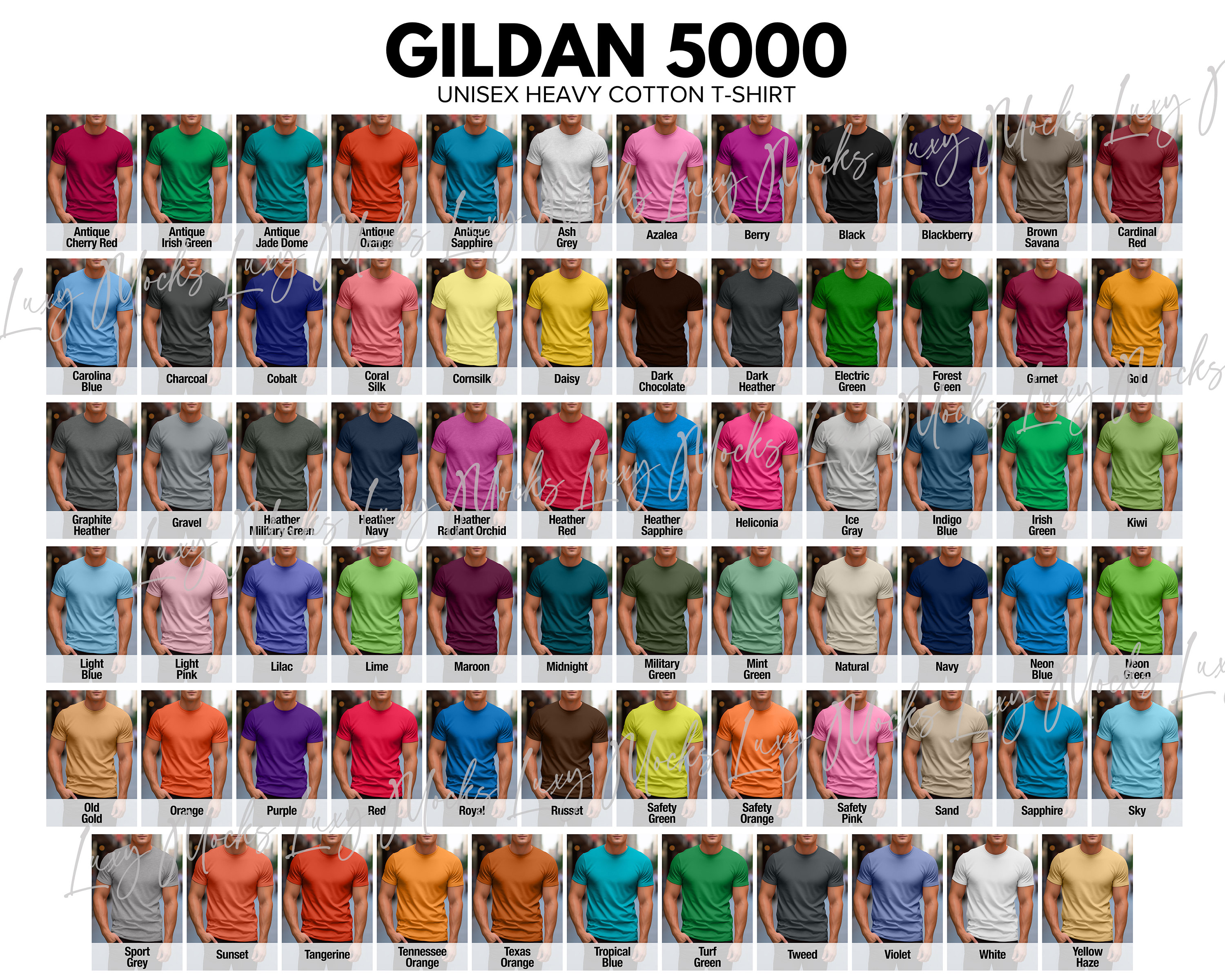 Gildan 5000 G500 Color Chart Men's Tee Color Chart | G500 Color Chart for Men | JPEG Non-editable | Gildan Color Chart