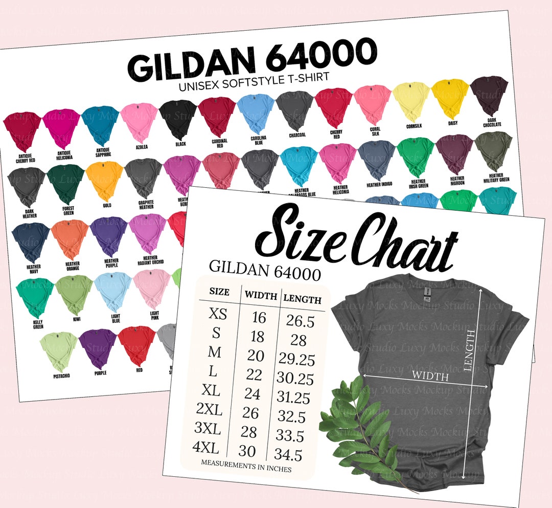 Gildan 64000 G640 Color Chart + Size Chart 2 JPEG Files Women's