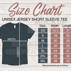 Bella Canvas 3001 Size Chart Mockup T-shirt Mockup Bella Canvas Sizing ...