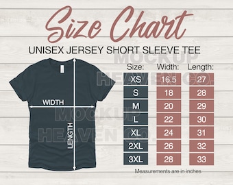 Bella + Canvas 3001 Size Chart Mockup: Unisex T-Shirt Sizing (Digital Download)