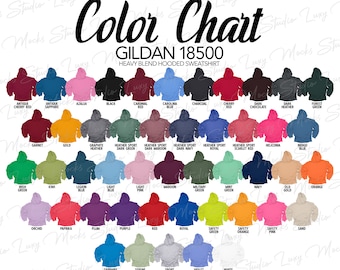 Gildan 18500 G185 Nuancier | Tableau des couleurs Unisexe Hoodie | Format JPEG | Téléchargement numérique instantané | Fichier JPEG Format 1