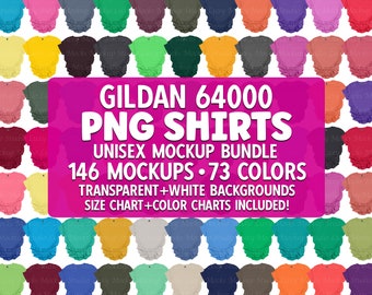 Gildan 64000 T-Shirt Mockup Bundle: PNG, Color & Size Charts