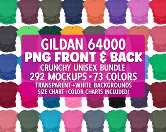 Gildan 64000 T-Shirt Mockup Bundle: Front & Back (PNG Digital Download)
