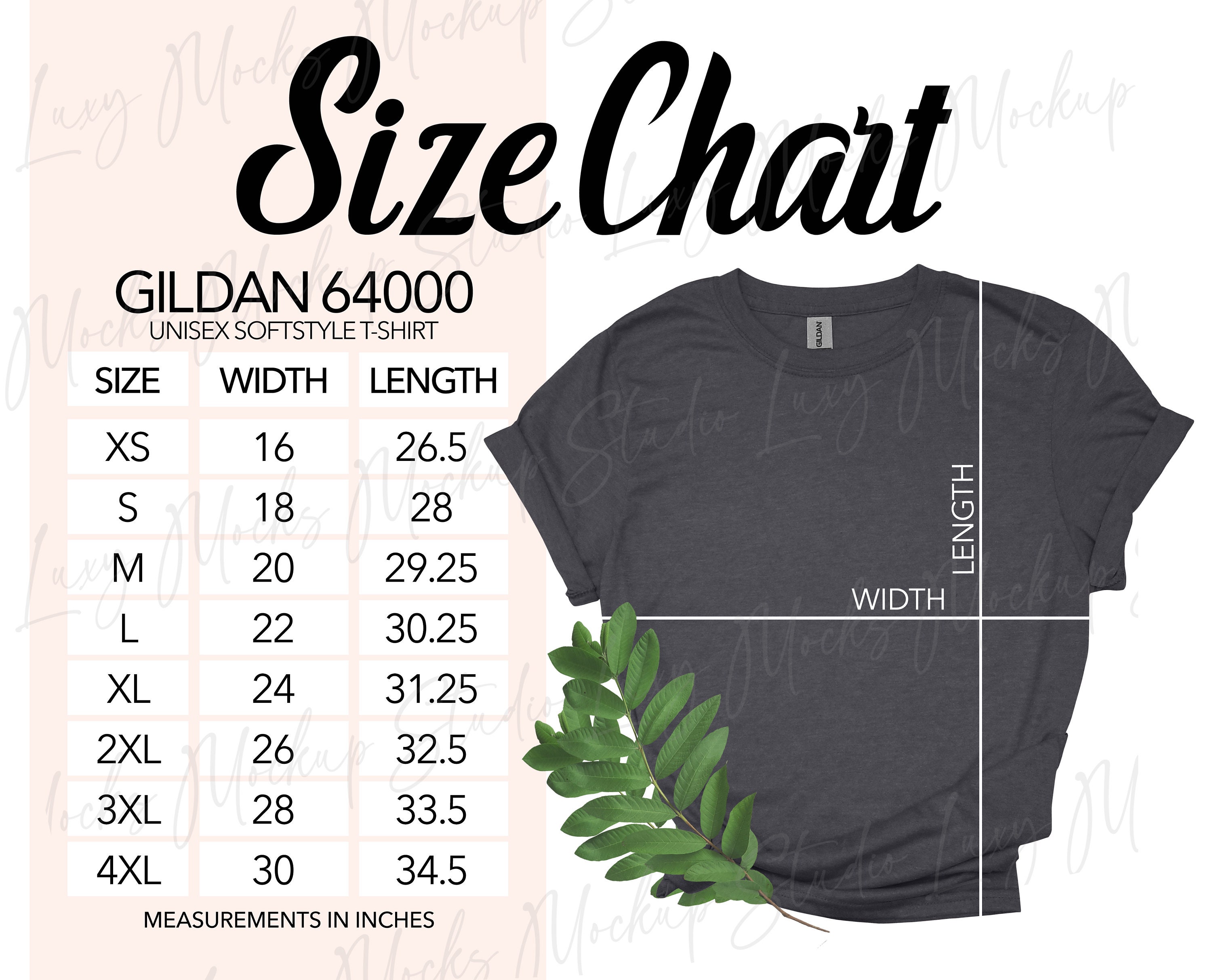 Gildan 64000 G640 Color Chart and Size Chart Bundle JPEG Format Chart ...