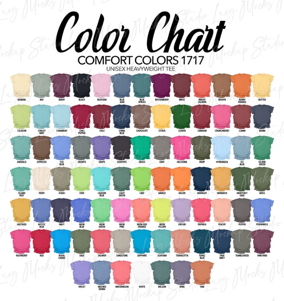 Comfort Colors 1717 Color Chart | C1717 T-shirt | 1 JPEG File |  Non-editable | Instant Digital Download