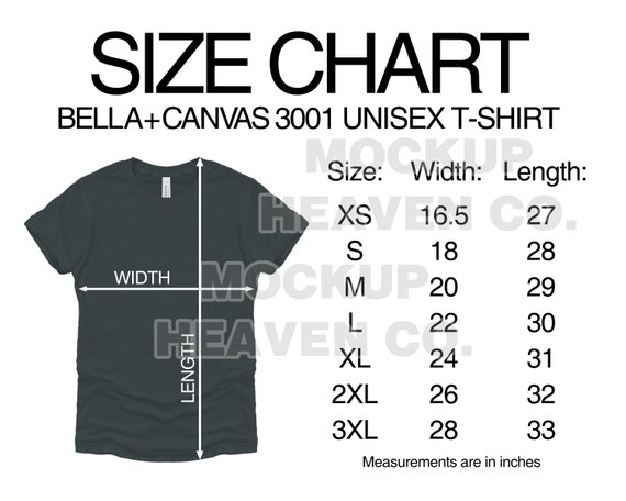 Bella Canvas 3001 Size Chart Mockup T-shirt Mockup Bella | Etsy