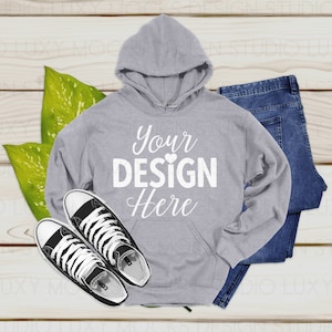 Gildan 18500 G185 Sport Grey Color Unisex Flat Lay Mockup Hoodie Sweatshirt Mockup Men Women Instant Download | Canva & More