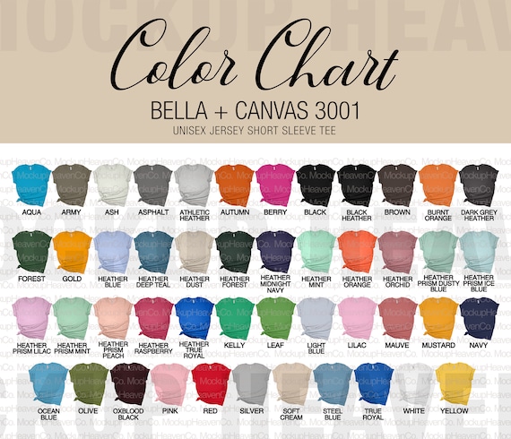 Bella Canvas 3001 Color Chart & Size Chart Bundle 2 Colors Gray Gold  Printful Colors Print on Demand T-shirt Mockup Color Chart Size Chart -   Canada