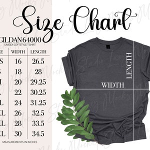 Gildan 64000 G640 Size Chart | Men&#39;s / Unisex Style | 1 JPEG File | Non-editable | Softstyle T-shirt | Instant Digital Download