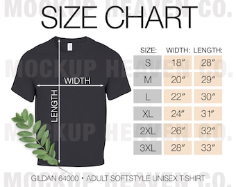Gildan 64000 G640 Size Chart 2 Files T-shirt Mockup Unisex Softstyle Tee Size Chart Print On Demand Digital Download Gildan G640 64000