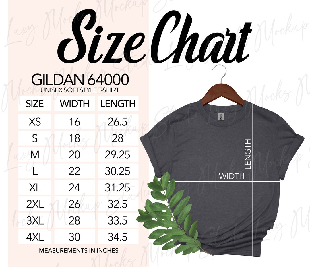 Gildan 64000 G640 Size Chart | Hanger Flat Lay Gildan 64000 Softstyle ...