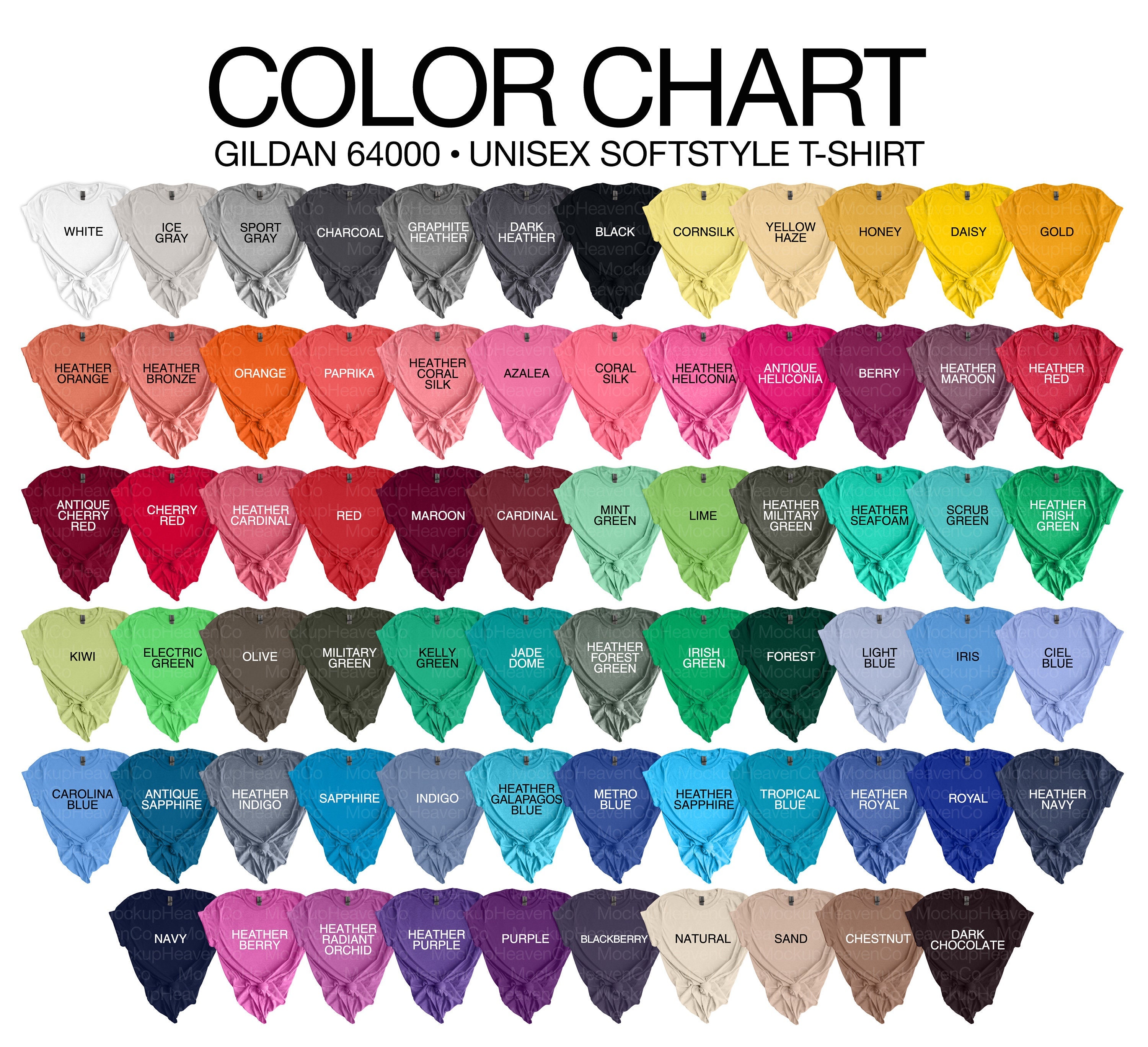 Gildan 64000 Color Chart 70 Colors Gildan Softstyle T-shirt - Etsy Finland