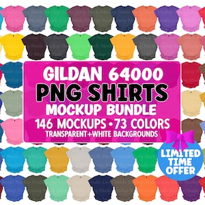 PNG Transparent Gildan 64000 G640 Mockup Bundle Bell SoftStyle Flat Lay | Été Printemps Automne Vacances | Couleurs toutes saisons