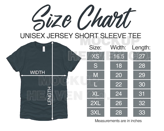 Bella + Canvas 3001 Size Chart Mockup: Unisex T-shirt Sizing - Etsy