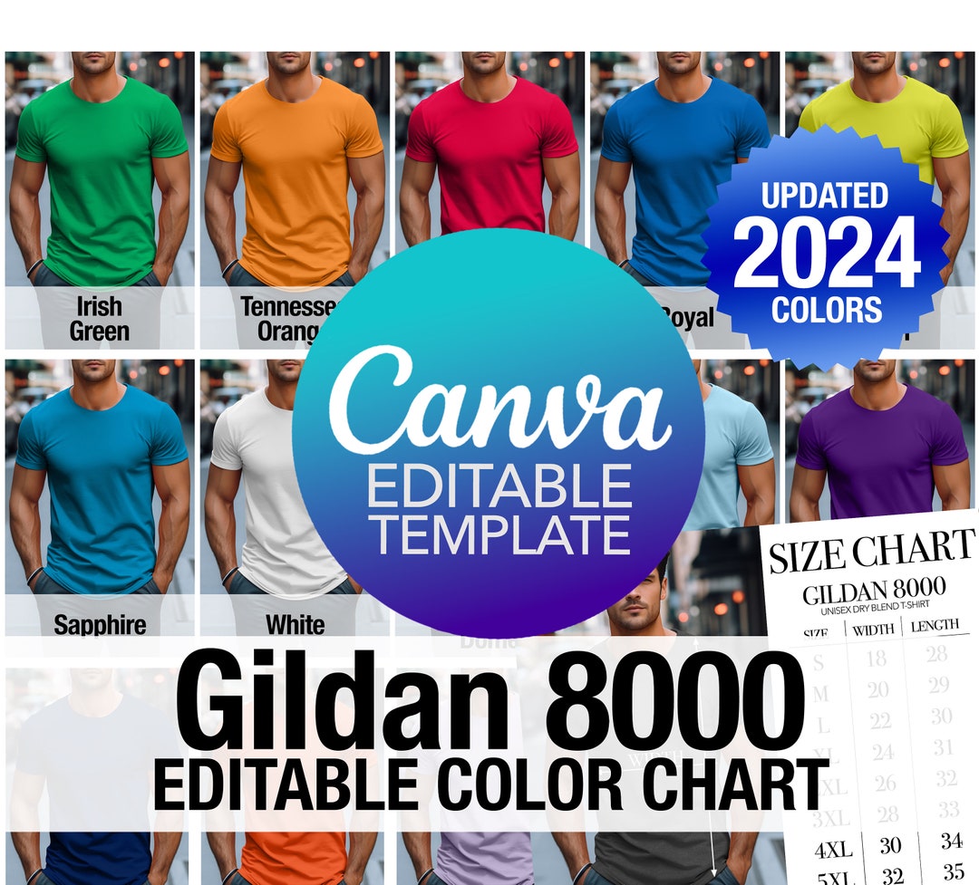 Gildan 8000 / G800 Editable Color Chart Canva Template Men's Style ...