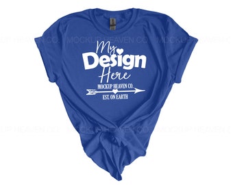Gildan 64000 Metro Blau T-shirt Mockup: Flat Lay (JPEG)