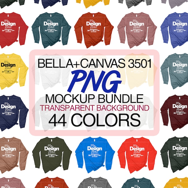 Bella Canvas 3501 PNG Mockup Bundle 44 Colors Solid Jersey + CVC Heather Colors Women's Flatlay Mockups Transparent Background High-Res