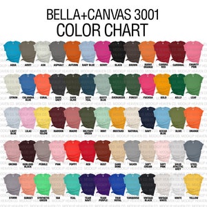 Bella Canvas 3001 Mockup Color Chart JPEG PNG All 130 Colors White ...