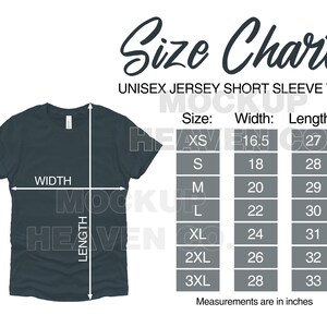 Bella Canvas 3001 Size Chart Mockup T-shirt Mockup Bella Canvas Sizing