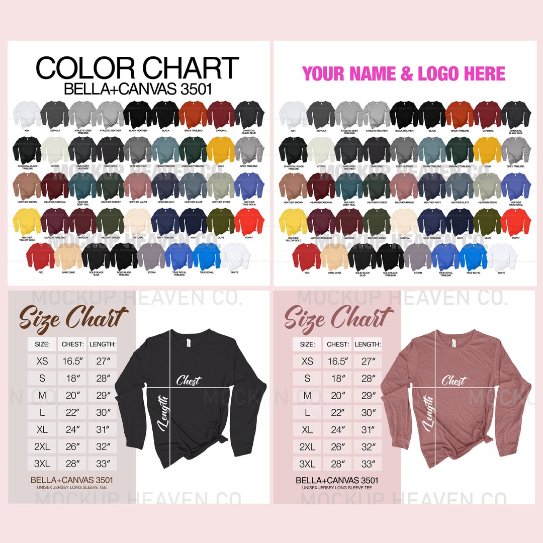 Bella Canvas 3501 2 Color Charts 2 Size Charts Unisex Jersey Long ...