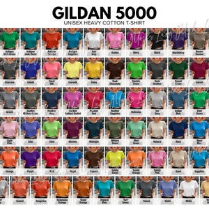 Gildan 5000 G500 kleurenkaart damesstijl zwaar katoenen T-shirt kleurenkaart digitale download niet-bewerkbaar jpeg-bestand voor print on demand