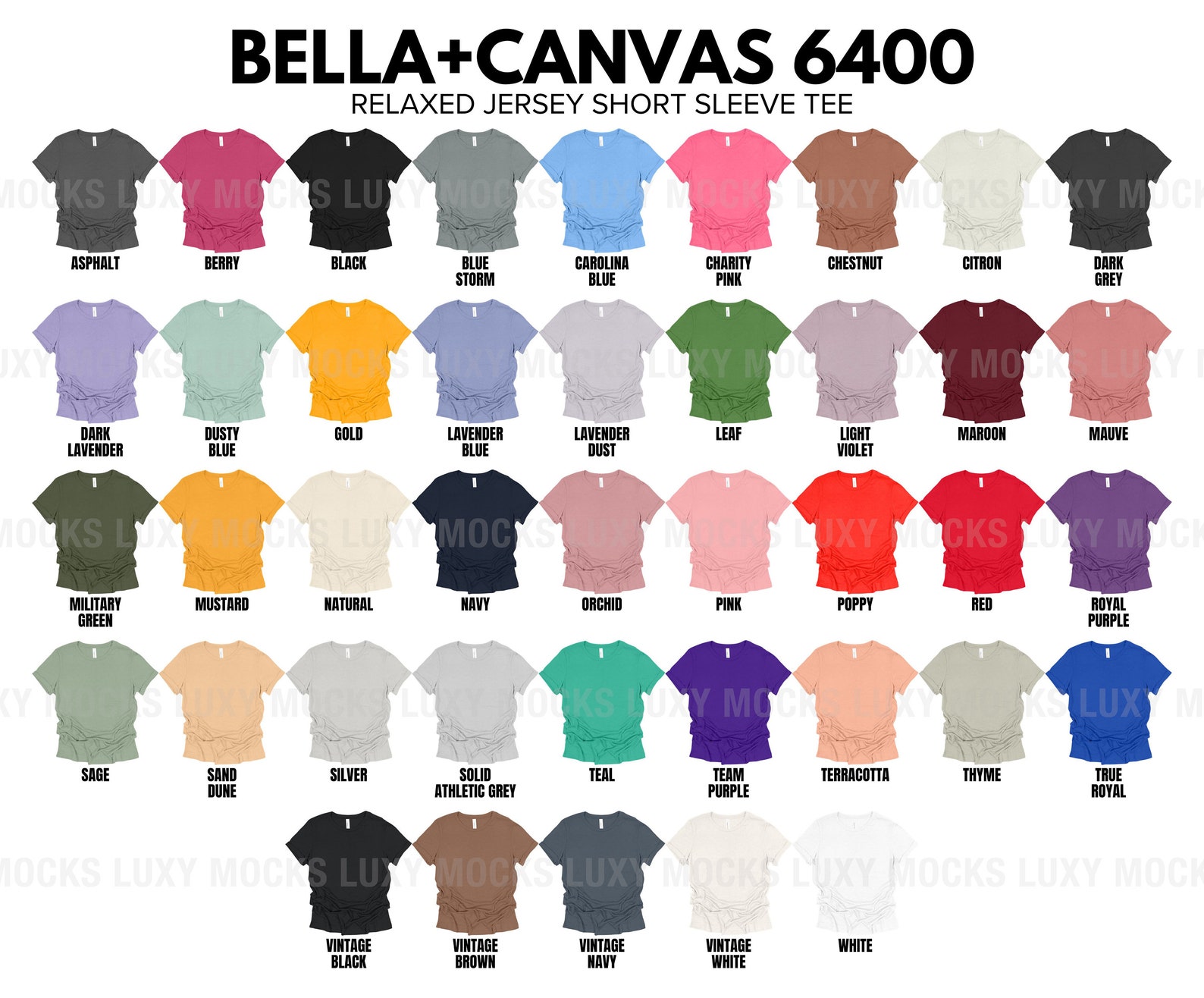 Bella Canvas 6400 Editable Color Chart Size Chart PNG Transparent ...