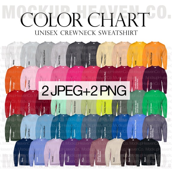 Gildan 18000 Color Chart: Heavy Blend Sweatshirt Mockup (JPEG + PNG)