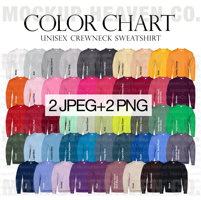 Puede incluir: Carta de colores de sudaderas con cuello redondo unisex en una variedad de colores, incluyendo blanco, ceniza, rosa claro, naranja, rojo, rojo cereza, granate, verde menta, verde sereno, kiwi, verde seguridad, verde militar, heather sport, verde oscuro, verde irland&eacute;s, bosque, azul claro, azul carolina, zafiro antiguo, zafiro, azul &iacute;ndigo, azul legi&oacute;n, azul real, heather sport real, heather sport azul marino oscuro, azul marino, violeta, orqu&iacute;dea, morado, ciruela, heather sport marr&oacute;n oscuro, arena, chocolate oscuro, negro.