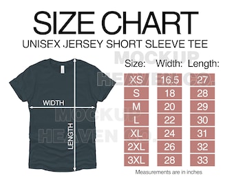 Bella + Canvas 3001 Größentabelle Mockup: Unisex T-Shirt Sizing (Digitaler Download)