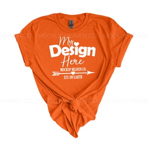 Orange Gildan 64000 T-shirt Mockup: Women&#39;s Flat Lay (JPEG)