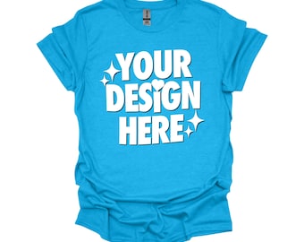 Heather Sapphire Gildan 64000 T-shirt Mockup: Unisex Tee Flat Lay (Digital Download)