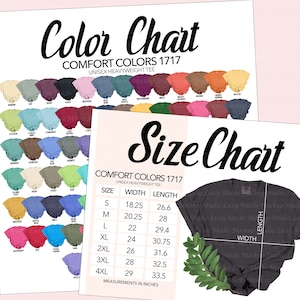 Comfort Colors 1717 Color Chart + Size Chart Bundle Center Knot Style | C1717 | 2 JPEG Files | Non-editable | Instant Digital Download