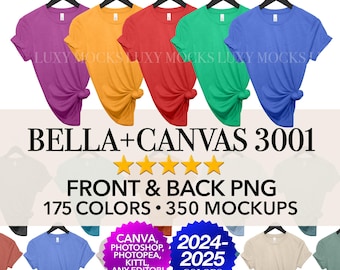 Bella Canvas 3001 T-shirt Mockup Bundle: Front & Back PNG (Digital Download)