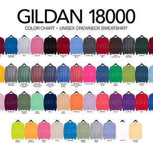 Gildan 18000 G180 Color Chart JPEG PNG 4 Files G180 Sweatshirt Mockup ...