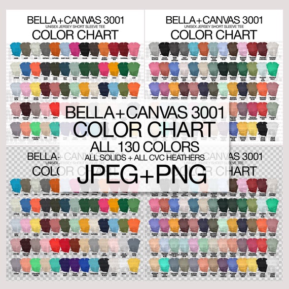Bella Canvas 3001 Mockup Color Chart JPEG PNG All 130 Colors | Etsy