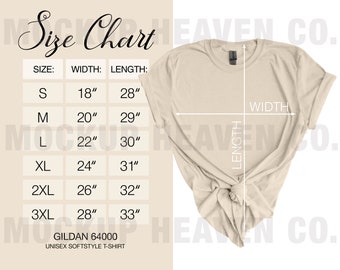 Gildan 64000 G640 Size Chart Women's Mock Size Chart - Etsy