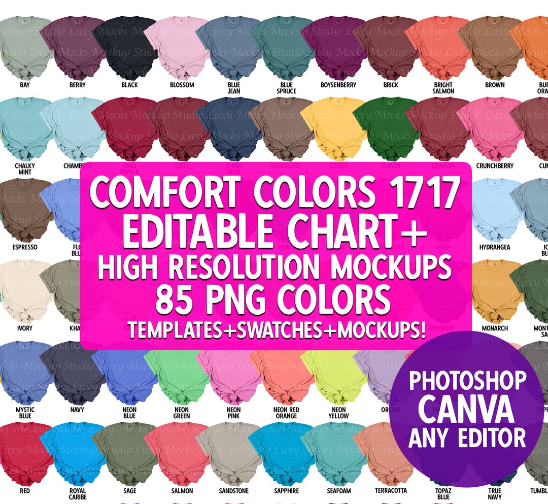 Comfort Colors 1717 Color Chart & Mockup Bundle (PNG, Editable) - Etsy