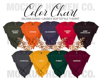 Gildan 64000 Fall Color Chart: Softstyle T-Shirt Mockups (JPEG)