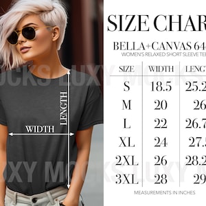 Bella Canvas 6400 Maattabel Relaxed T-shirt dames Maattabel JPEG-indeling | Directe digitale download