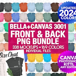 Maqueta PNG unisex frontal y posterior Bella Canvas 3001 para hombres y mujeres / Todas las estaciones / Fotos reales de camisetas reales PNG individuales 2024